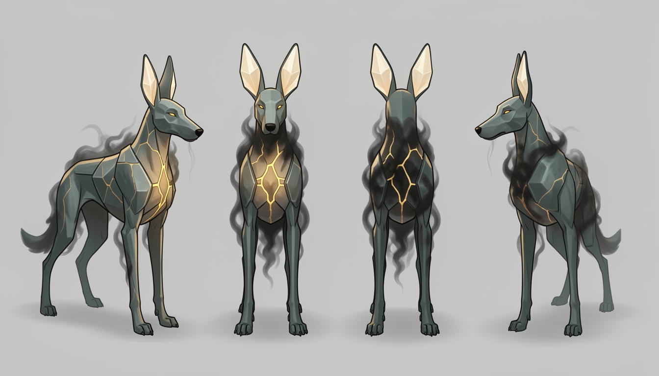 Hound turnaround in gold: the final hound look.