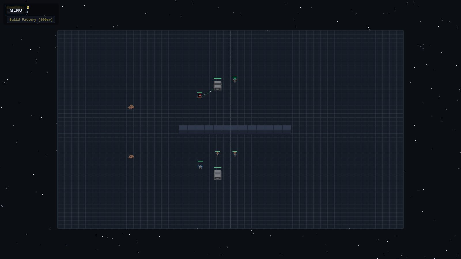 Same build zoomed out: the whole 40x40 test map under a starfield.