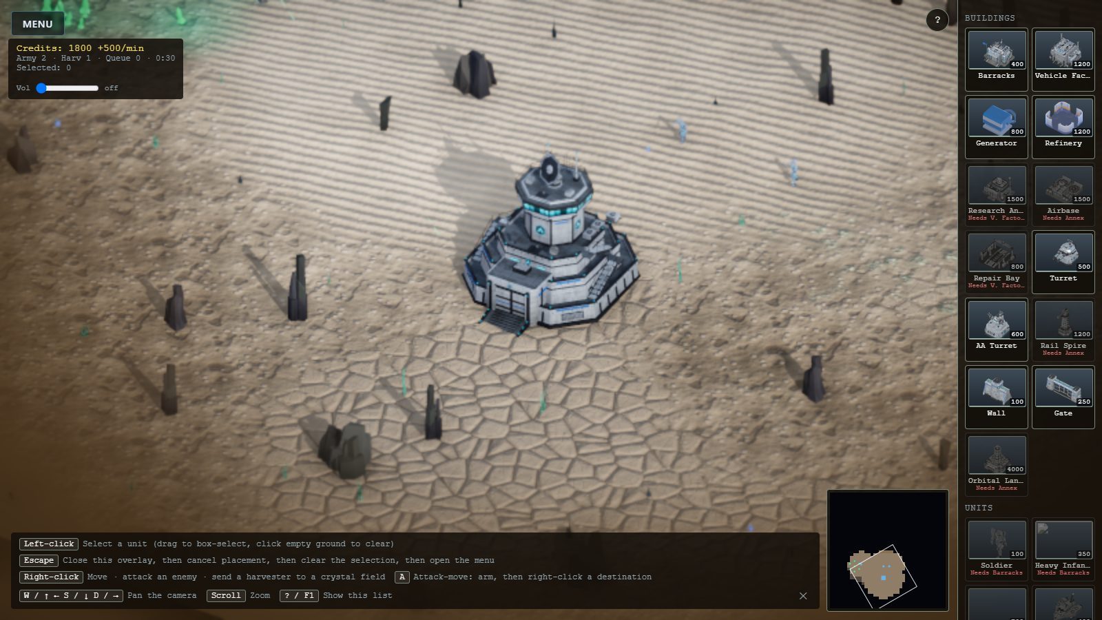 Time machine, phase 57 (38b2abd): the procedural HQ on the painted classic ground, with the full Directorate sidebar.