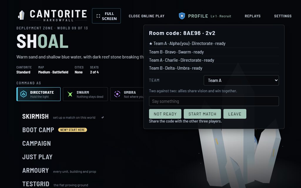 A 2v2 lobby: four players, two teams.