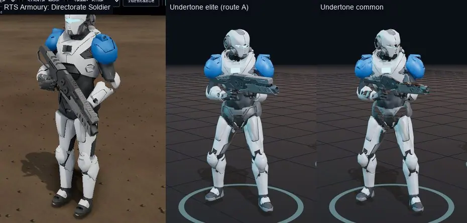 The RTS armoury trooper beside the new trooper, common and elite.