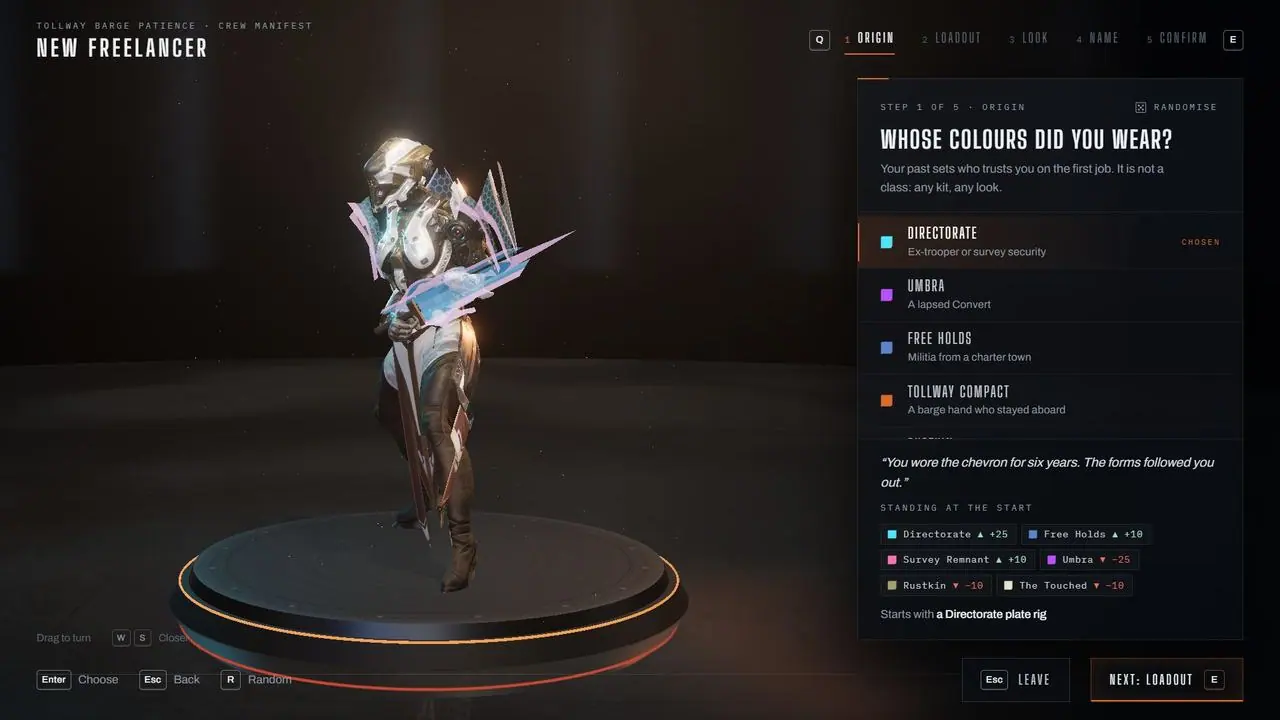 Step 1: whose colours do you wear? Directorate, Umbra and others.
