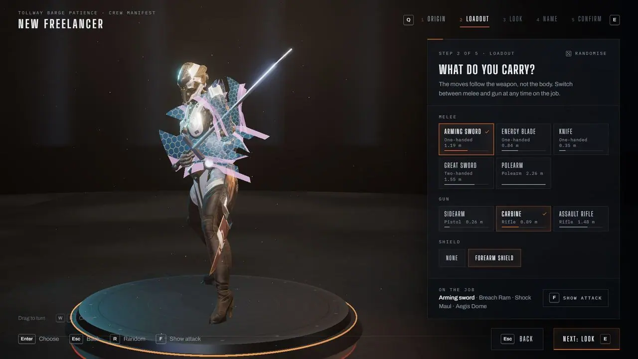 Step 2: what do you carry? Melee, gun and a cast.