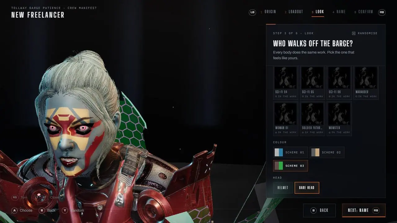 Picking a head with a controller: the camera pushes in on the face.