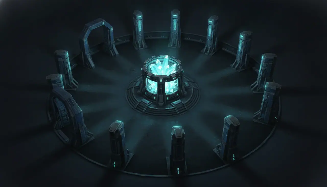 Concept: a boss room round a crystal reactor.