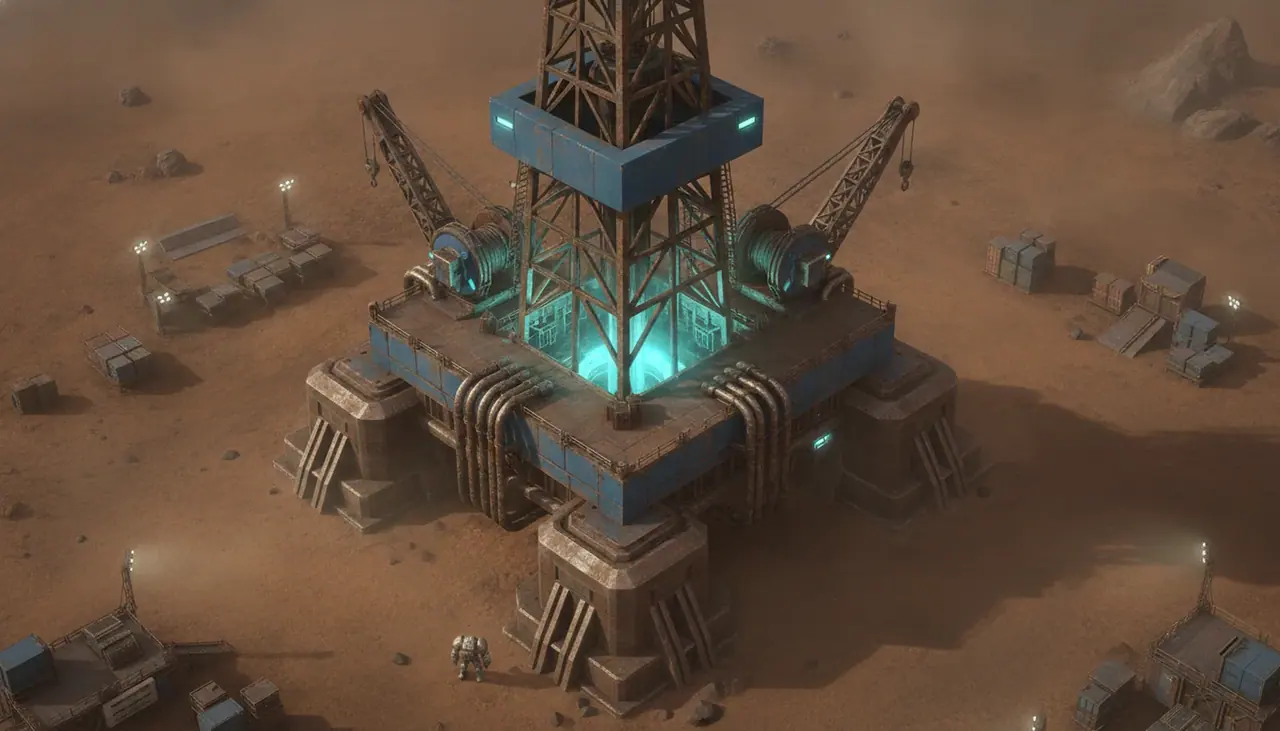 Concept: the drill rig at real scale, with a figure beside it.