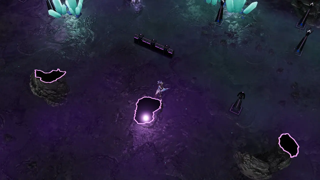 A cut hall under the Umbra's violet light.
