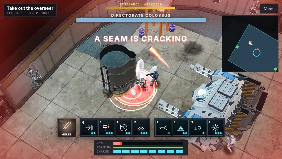 A seam is cracking: a warning, with the Colossus's volley.
