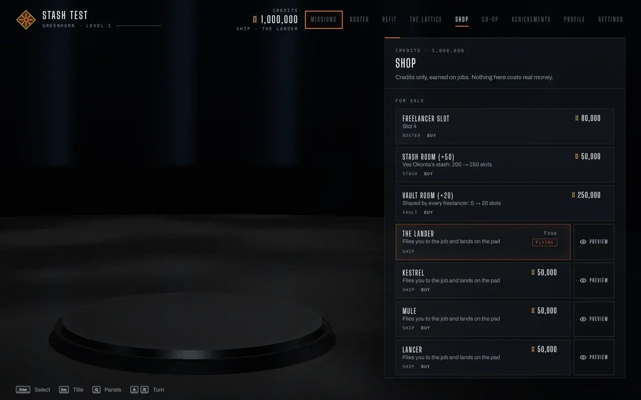 The shop's ship page.